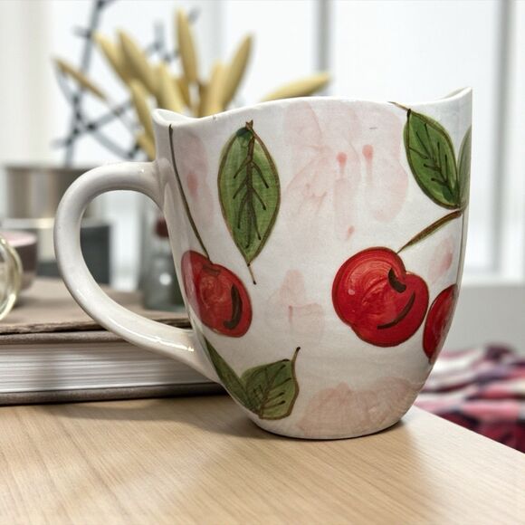 Ruby Red Cherries Green Leaves Large Mug - Picture 1 of 4